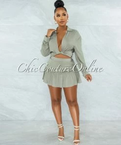 Vendor-unknown Emma Sage Green Top & Ultra Mini Skort Set
