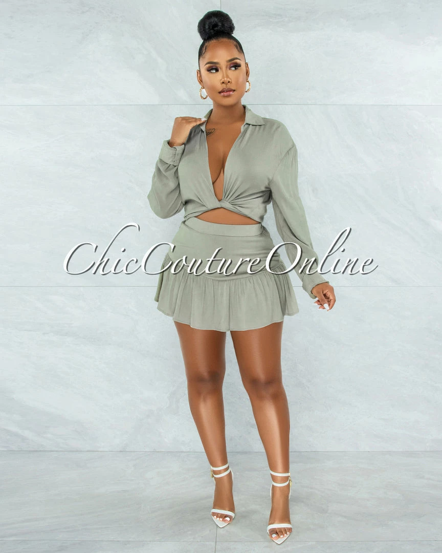 Vendor-unknown Emma Sage Green Top & Ultra Mini Skort Set