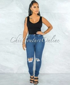 Vendor-unknown Marjani Black V-Neck Ribbed Crop Top