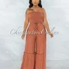 Vendor-unknown JUST IN Lafonde Rust Smocked Strapless Jumpsuit