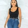 Vendor-unknown Marjani Black V-Neck Ribbed Crop Top