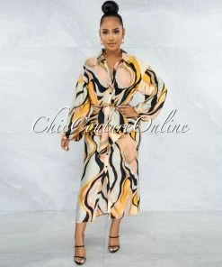 Vendor-unknown JUST IN Hamilton Nude Black Print Draped Front Tie Satin Dress