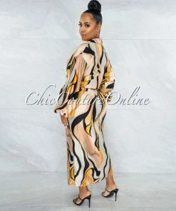 Vendor-unknown JUST IN Hamilton Nude Black Print Draped Front Tie Satin Dress