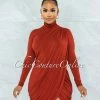 Vendor-unknown Tamira Rust Front Slit Drape Details Dress JUST IN