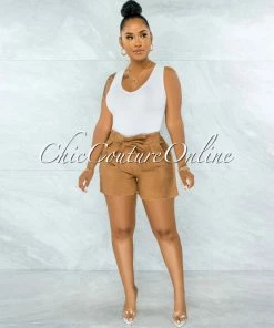 Vendor-unknown Delgado Mocha Paper-Bag LINEN Shorts JUST IN