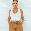 Vendor-unknown Delgado Mocha Paper-Bag LINEN Shorts JUST IN