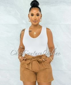 Vendor-unknown Delgado Mocha Paper-Bag LINEN Shorts JUST IN