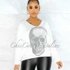 Vendor-unknown Osmel Off-White Front Silver Rhinestones Skull Sweater CLOTHING