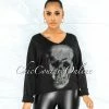 Vendor-unknown CLOTHING Osmel Black Front Silver Rhinestones Skull Sweater