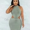 Vendor-unknown Devland Sage Ribbed Racer Cut-Out Waist Bandage Dress JUST IN