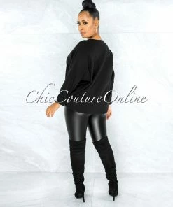 Vendor-unknown CLOTHING Osmel Black Front Silver Rhinestones Skull Sweater