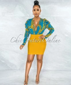 Vendor-unknown JUST IN Darence Mustard Yellow Body-Con Bandage Mini Skirt