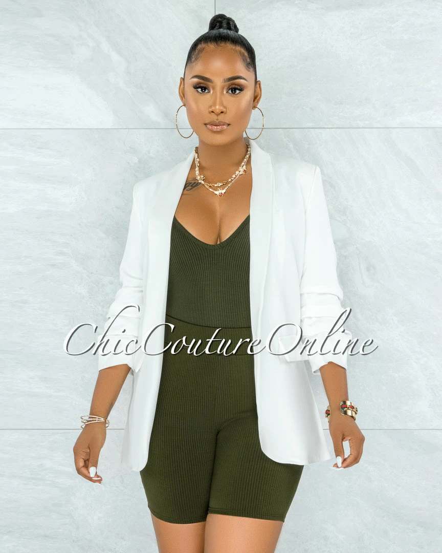Vendor-unknown JUST IN Rella Olive Green Ribbed Bodysuit & Shorts Set