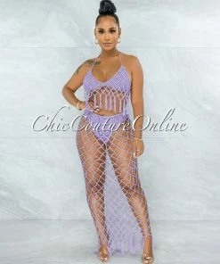 Vendor-unknown SWIM Rojas Lilac Crochet Cover-Up Fishnet Set