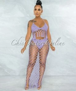 Vendor-unknown SWIM Rojas Lilac Crochet Cover-Up Fishnet Set