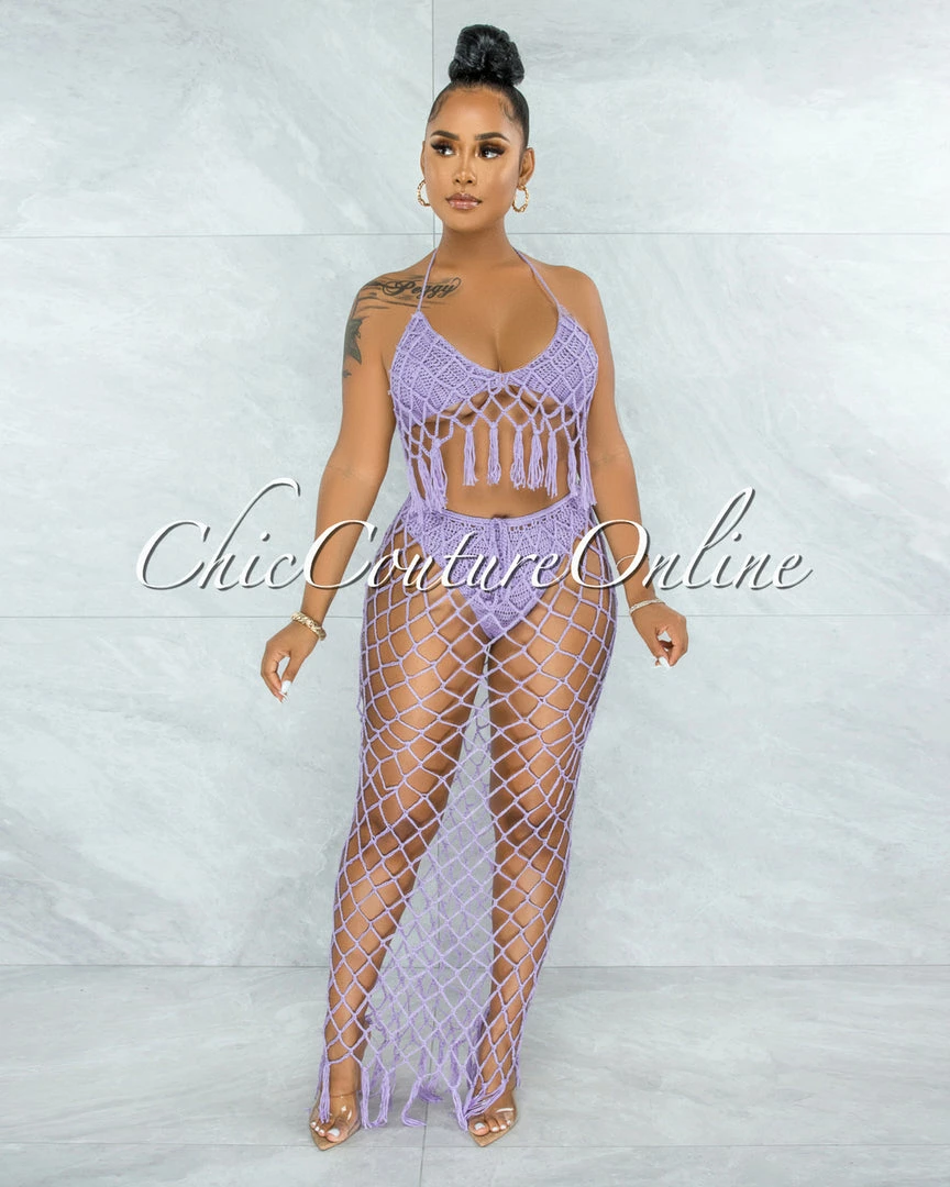 Vendor-unknown SWIM Rojas Lilac Crochet Cover-Up Fishnet Set