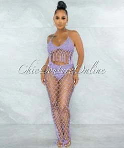 Vendor-unknown SWIM Rojas Lilac Crochet Cover-Up Fishnet Set