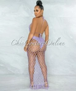Vendor-unknown SWIM Rojas Lilac Crochet Cover-Up Fishnet Set