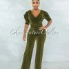 Vendor-unknown JUST IN Venus Black Gold Shimmer Ruffle Sleeves Belted Jumpsuit