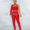 Vendor-unknown Aida Red Single Sleeve Top & Pants Bandage Set