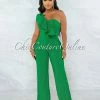 Vendor-unknown Zita Kelly Green Single Shoulder Ruffle Jumpsuit JUST IN