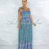 Vendor-unknown Tosca Green Floral Print Low Back Tie Maxi Dress JUST IN