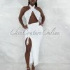 Vendor-unknown JUST IN Pembroke Off-White Halter Draped Ruched Maxi Dress
