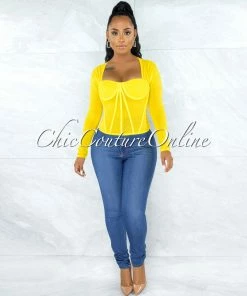 Vendor-unknown JUST IN Tyronica Yellow Padded Cups Mesh Corset