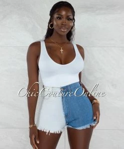 Vendor-unknown JUST IN Chavela Blue Denim Two Tones High Waist Shorts