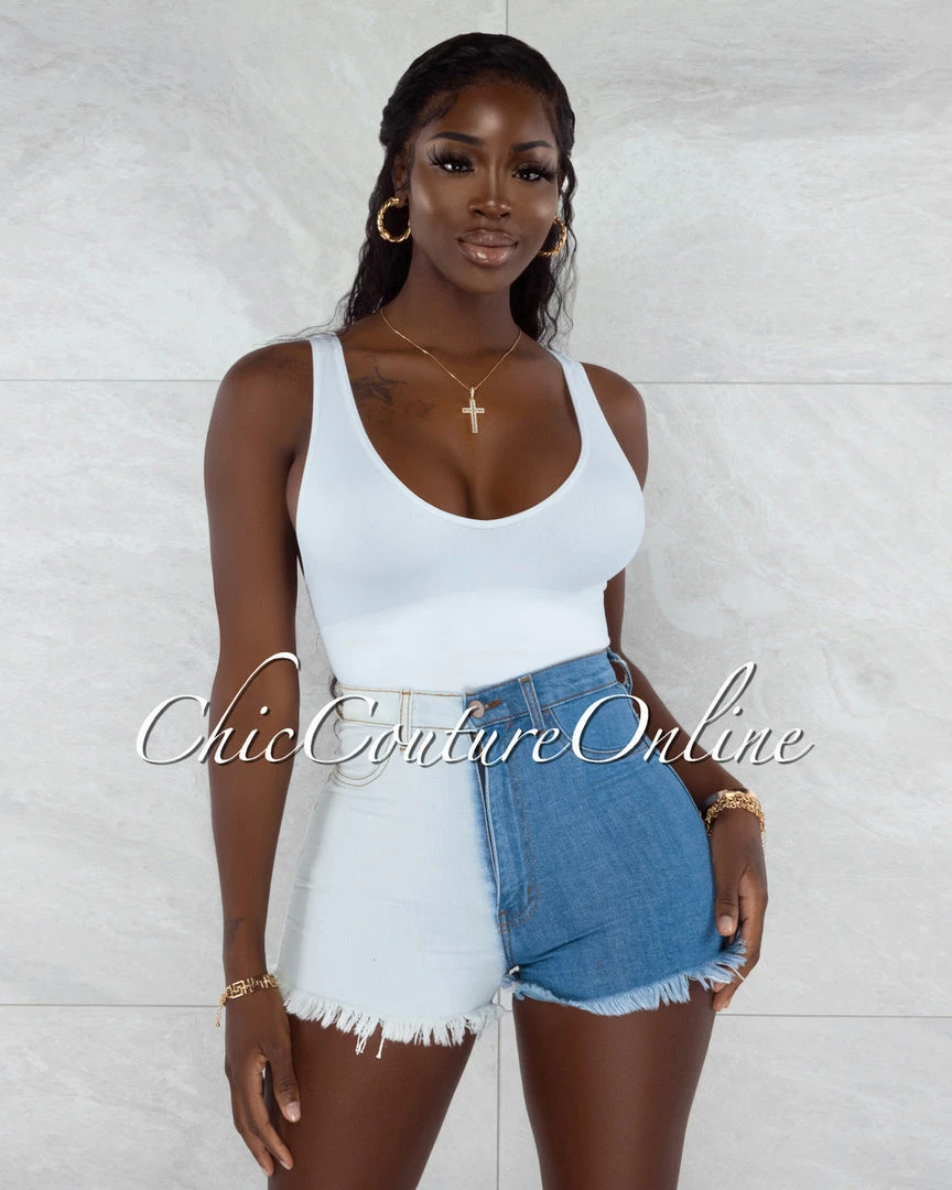 Vendor-unknown JUST IN Chavela Blue Denim Two Tones High Waist Shorts