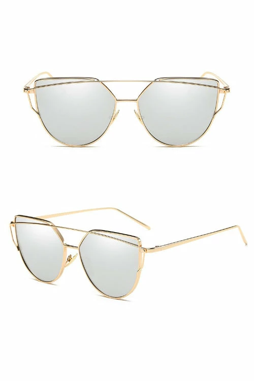 Vendor-unknown JUST IN Penny Silver Mirror Cateye Sunglasses
