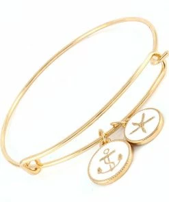 Vendor-unknown Nautical Gold Bangle With White Anchor Charm