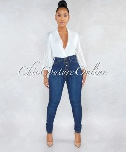 Vendor-unknown Kiana Indigo Denim Button Up High Waist Skinny Jeans