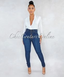 Vendor-unknown Kiana Indigo Denim Button Up High Waist Skinny Jeans