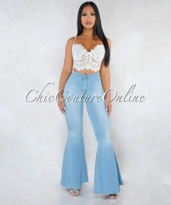 Vendor-unknown Jiny Light Washed Denim High Waist Bell Leg Pants JUST IN