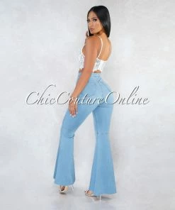 Vendor-unknown Jiny Light Washed Denim High Waist Bell Leg Pants JUST IN