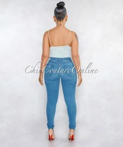 Vendor-unknown JUST IN Kenya Light Blue Denim Cut-Out Knees Jeans