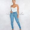 Vendor-unknown JUST IN Kenya Light Blue Denim Cut-Out Knees Jeans