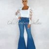 Vendor-unknown JUST IN Chayanne Medium Blue Denim High Waist Bell Bottom Jeans