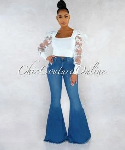 Vendor-unknown JUST IN Chayanne Medium Blue Denim High Waist Bell Bottom Jeans