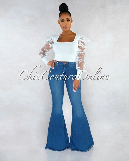 Vendor-unknown JUST IN Chayanne Medium Blue Denim High Waist Bell Bottom Jeans