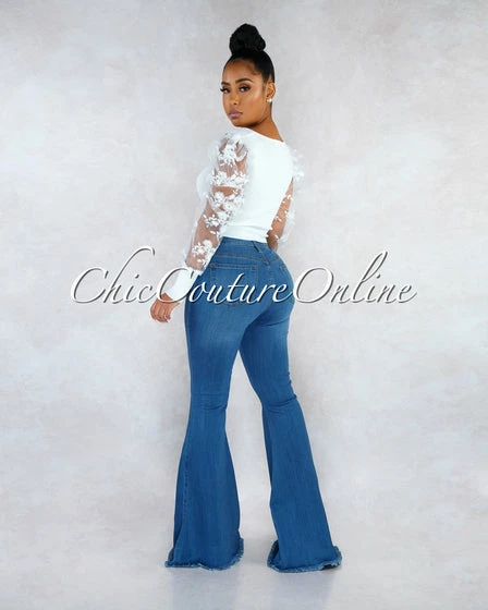 Vendor-unknown JUST IN Chayanne Medium Blue Denim High Waist Bell Bottom Jeans