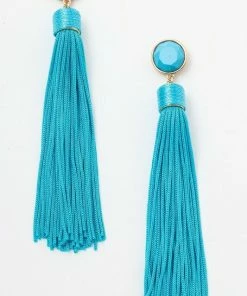 Vendor-unknown Tomi Turquoise Blue Long Tassel Earrings