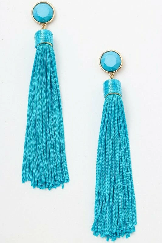 Vendor-unknown Tomi Turquoise Blue Long Tassel Earrings