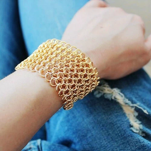 Vendor-unknown JUST IN Lexana Multi Row Gold Wide Link Chain Bracelet