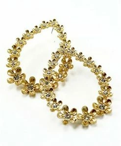 Vendor-unknown ACCESSORIES Simona Golden Round Flower Hoop Earrings